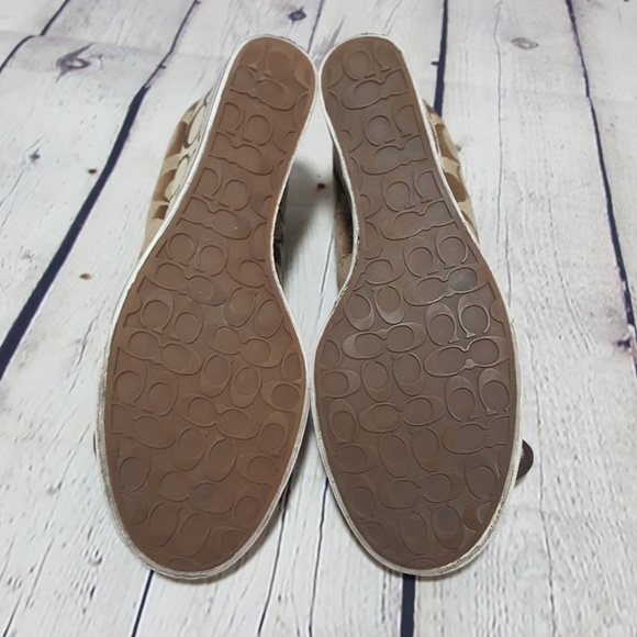 Coach Brown Logo Jacquard Wedges 5.5 Bow Shoes - Picture 6 of 6